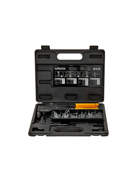 Литой ручной заклепочник Inforce поворотный 360 град., в кейсе, с набором заклепок 2.4-4.8 мм 06-14-111