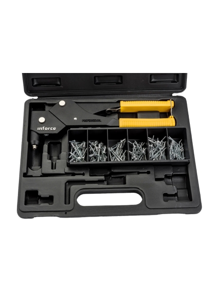 Литой ручной заклепочник Inforce поворотный 360 град., в кейсе, с набором заклепок 2.4-4.8 мм 06-14-111