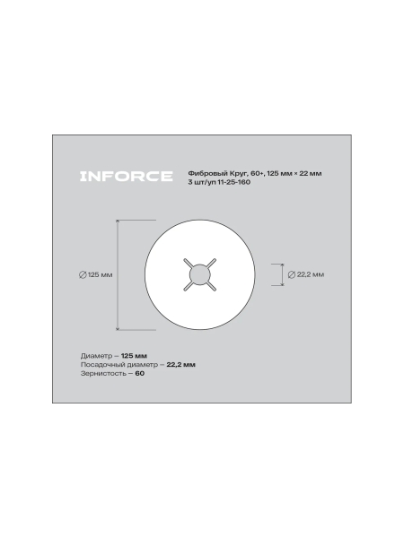 Фибровый круг 60+ 125х22 мм, 3 шт/уп Inforce 11-25-160
