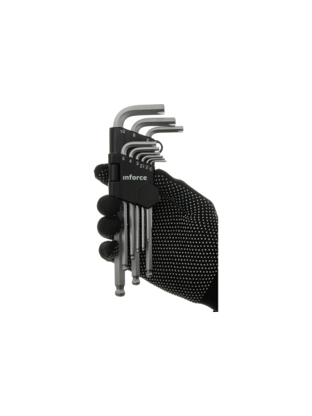 Набор шестигранных длинных ключей с шаром 9 шт Inforce, размеры1,5-10мм, 06-05-94