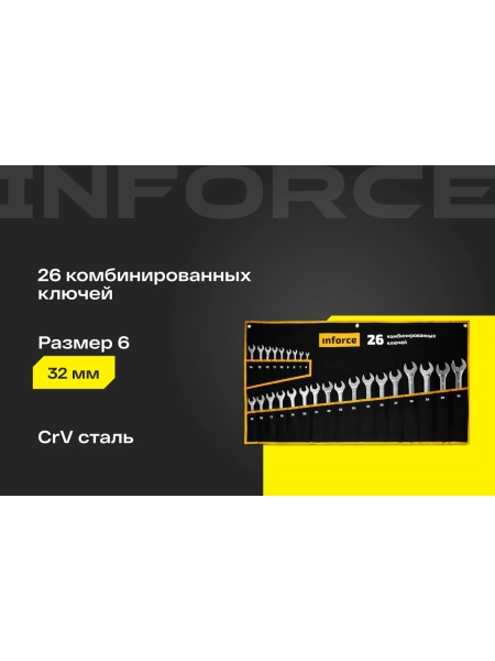 Набор комбинированных ключей 26 предметов Inforce, Сталь Cr-V, 6-32мм, 06-05-32