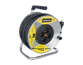 Силовой удлинитель на металлической катушке Inforce К4-Е-50 50 м 4 розетки с з/к 45150