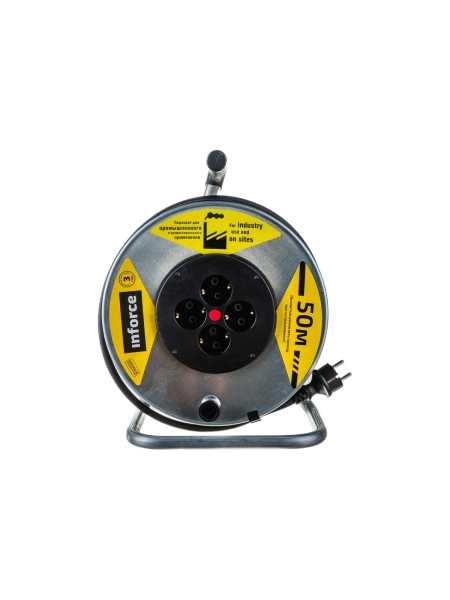Силовой удлинитель на металлической катушке Inforce К4-Е-50 50 м 4 розетки с з/к 45150
