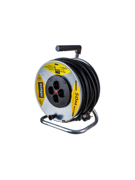 Силовой удлинитель на металлической катушке Inforce К4-Е-50 50 м 4 розетки с з/к 45150