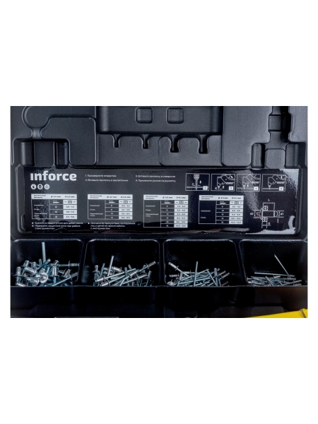 Литой ручной заклепочник Inforce в кейсе, с набором заклепок 2.4-4.8 мм 06-14-101