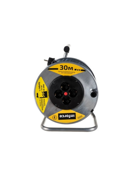 Силовой удлинитель Inforce К4-Е-30 на металлической катушке КГ 3x1.5 30м 16А, 4 розетки с з/к 44130