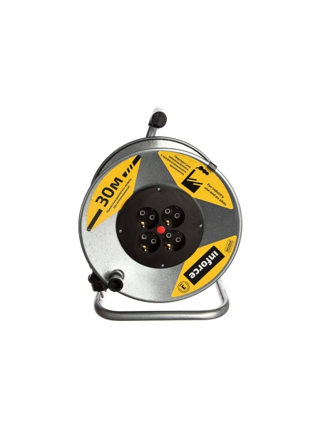 Силовой удлинитель Inforce К4-Е-30 на металлической катушке КГ 3x1.5 30м 16А, 4 розетки с з/к 44130