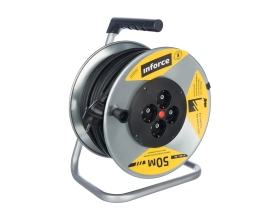 Силовой удлинитель на металлической катушке Inforce К4-Е-50 50 м 4 розетки с з/к 44150