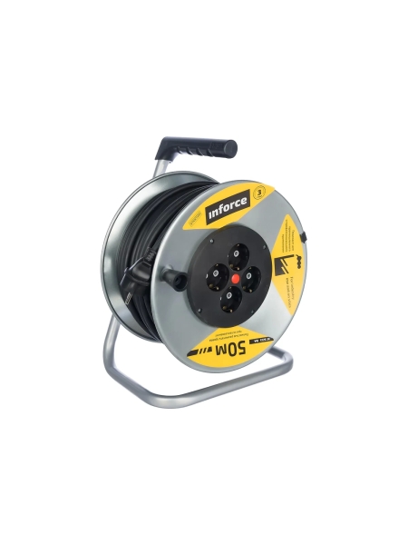 Силовой удлинитель на металлической катушке Inforce К4-Е-50 50 м 4 розетки с з/к 44150