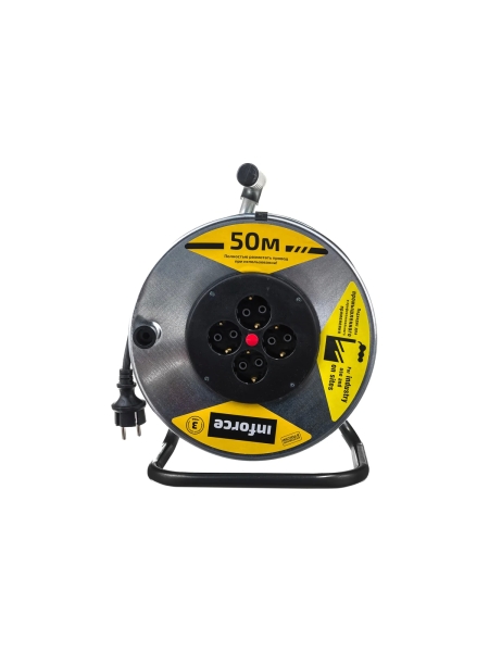 Силовой удлинитель на металлической катушке Inforce К4-Е-50 50 м 4 розетки с з/к 44150