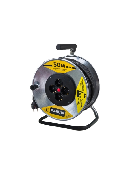 Силовой удлинитель на металлической катушке Inforce К4-Е-50 50 м 4 розетки с з/к 44150