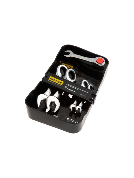 Набор компактных комбинированных трещоточных ключей 5 предметов Inforce, Сталь Cr-V, 8-19мм, профессиональный, 72зуба, 06-05-104