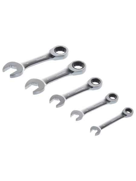 Набор компактных комбинированных трещоточных ключей 5 предметов Inforce, Сталь Cr-V, 8-19мм, профессиональный, 72зуба, 06-05-104