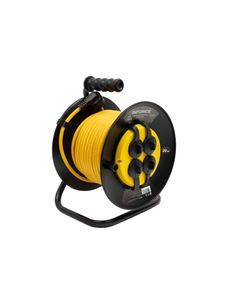 Силовой удлинитель Inforce на катушке, 4 гнезда, с/з ПВС 3х1,5 16A 20м IP44 GRANITE ZG 09-15-07
