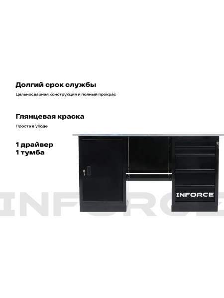 Верстак с драйвером и тумбой Inforce 1600х686х845 LW-3, допустимая нагрузка на стол 1000кг, 05-01-007