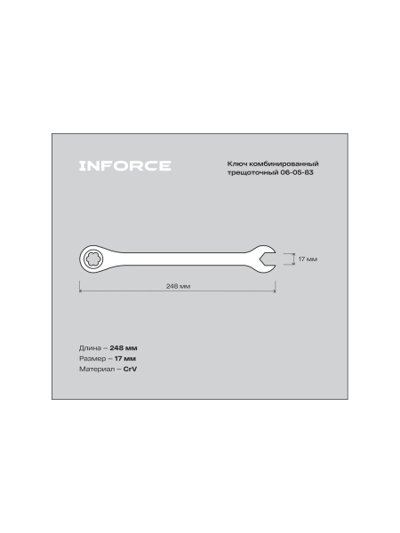 Комбинированный трещоточный ключ 10мм Inforce, Сталь Cr-V, 72 зуба, профессиональный, 06-05-81