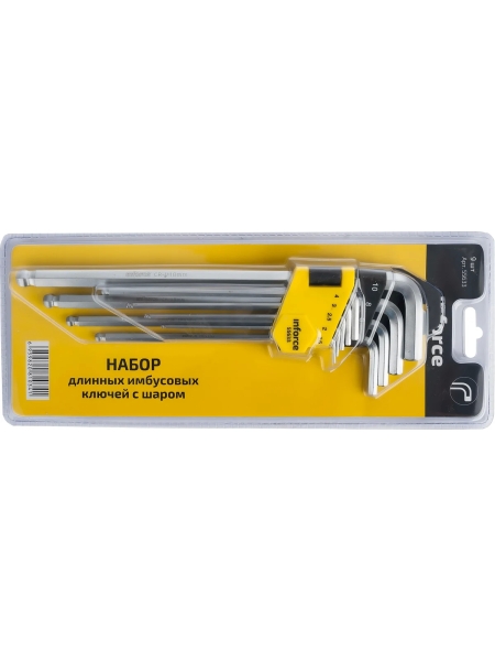 Набор длинных имбусовых ключей с шаром Inforce 9 шт 55633