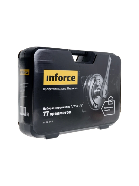 Набор инструментов Inforce 77 предметов 1/2 дюйма и 1/4 дюйма, Сталь Cr-V, Профессиональный, 06-07-19