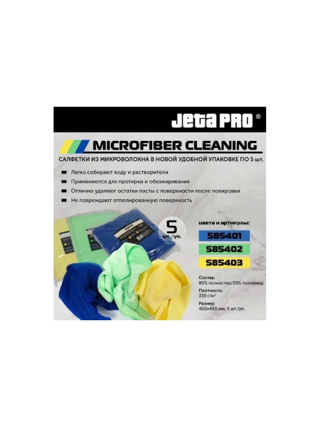 Салфетки полировальные многоразовые Jeta PRO из микрофибровой ткани, 40x40 см, цвет: зеленый, 585402