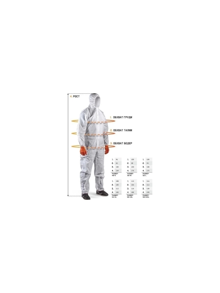 Комбинезон химзащиты Jeta Safety 4 тип, 65 г/м², с проклеенными швами, разм.XXL/54-56 JPC-70-XXL