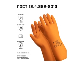 Латексные химостойкие перчатки Jeta Safety 80/50, с хлопковым напылением, 0.7 мм, р. 09/l JCH-401-09-L