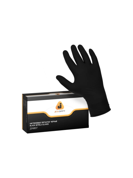Нитриловые перчатки Jeta Safety черные, размер М/8, 100 шт (50пар), JSN8 JSN808/M