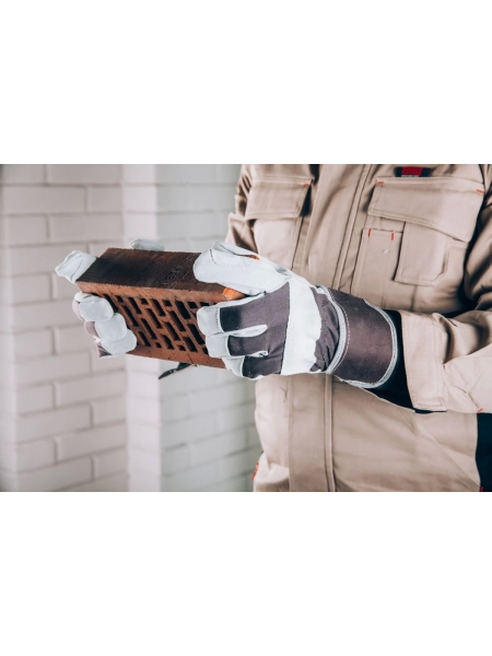 Комбинированные кожаные перчатки Jeta Safety краги, усиленные, хлопок/спилок, серые JSL-301 10/XL