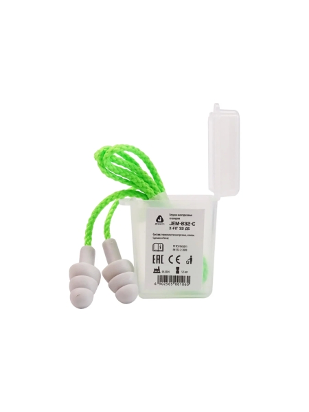 Беруши Jeta Safety многоразовые с хлопковым шнурком 32 дБ, в боксе, JEM-832-C