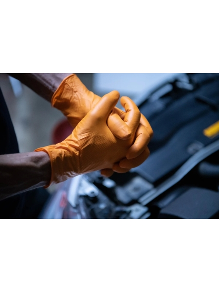 Ультрапрочные нескользящие нитриловые перчатки Jeta Safety 0,15мм, 25пар ,размер 9/L, оранжевые 050NATRIX-OR-09-L