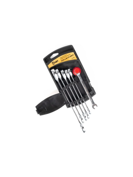 Набор гаечных комбинированных трещоточных ключей КВТ НТК-6 серия PROFESSIONAL 8-17 мм 91948