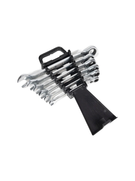 Набор гаечных комбинированных трещоточных ключей с переключателем реверса КВТ НТКП-6 серия PROFESSIONAL 8-17 мм 91952