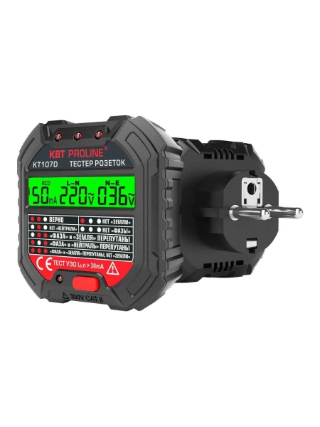 Тестер розеток и УЗО КВТ КТ 107D PROLINE 86321