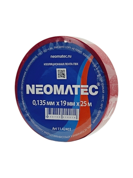 Изолента ПВХ (25м х 19мм х 0,135мм) красная NEOMATEC 11.42403