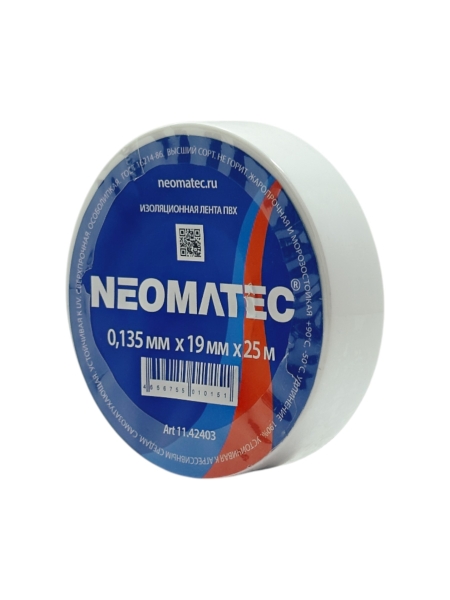 Изолента ПВХ (25м х 19мм х 0,135мм) белая NEOMATEC 11.42403