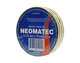 Изолента ПВХ (25м х 19мм х 0,135мм) жёлто-зелёная NEOMATEC 11.42403