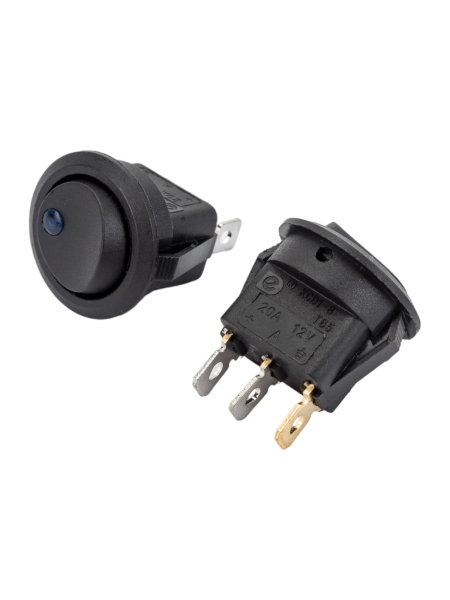 Круглая клавиша Nord-Yada 12V 20А черная с синей LED подсветкой (3контакта) ON-OFF (2шт в упаковке) 905477