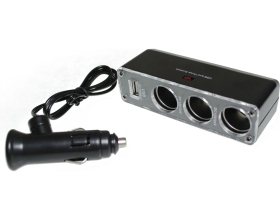 Разветвитель прикуривателя Nord-Yada 3 гнезда, USB провод 60см, с индик. в блистере 907344