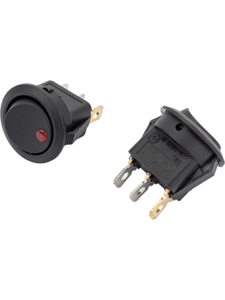 Круглая клавиша Nord-Yada 12V 20А черная с красной LED подсветкой (3контакта) ON-OFF (2шт в упаковке) 905476