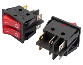 Двойная клавиша Nord-Yada 250V 16А красная с подсветкой (6контактов) ON- OFF 905448