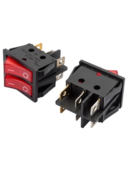 Двойная клавиша Nord-Yada 250V 16А красная с подсветкой (6контактов) ON- OFF 905448