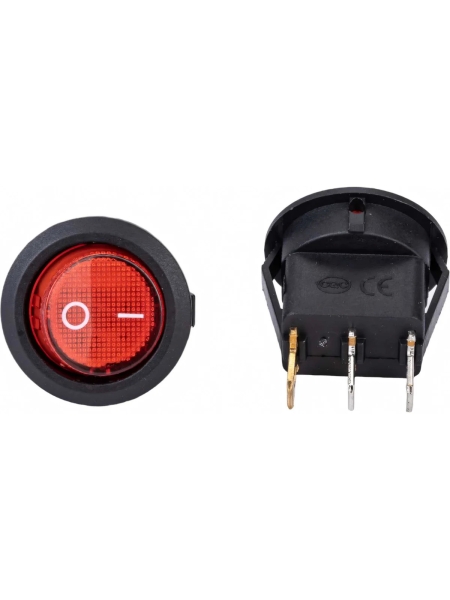 Круглая клавиша Nord-Yada 250V 6А красная с подсветкой (3контакта) ON-OFF (2шт в упаковке) 905487