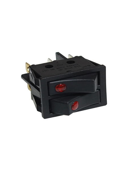 Двойная клавиша Nord-Yada 250V 16А черная с подсветкой (6контактов) ON-OFF (2шт в упаковке) 905451