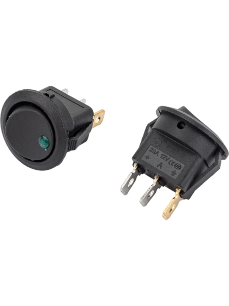 Круглая клавиша Nord-Yada 12V 20А черная с зеленой LED подсветкой (3контакта) ON-OFF (2шт в упаковке) 905475