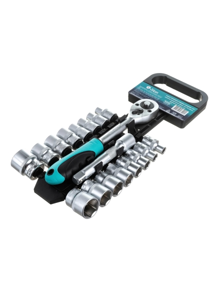 Набор торцевых головок Nord-Yada 1/2" 18 предметов 8-15,17-24,27мм с трещоткой 45 зуб. и удл. холдер ТМ NORD 904489