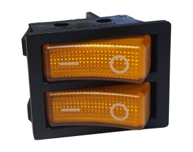 Двойная клавиша Nord-Yada 250V 16А желтая с подсветкой (6контактов) ON-OFF (2шт в упаковке) 905446