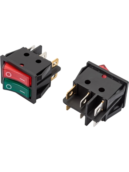 Двойная клавиша Nord-Yada 250V 16А красная/зеленая с подсветкой (6контактов) ON-OFF (2шт в упаковке) 905449