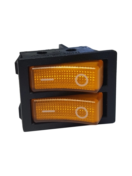 Двойная клавиша Nord-Yada 250V 16А желтая с подсветкой (6контактов) ON-OFF (2шт в упаковке) 905446