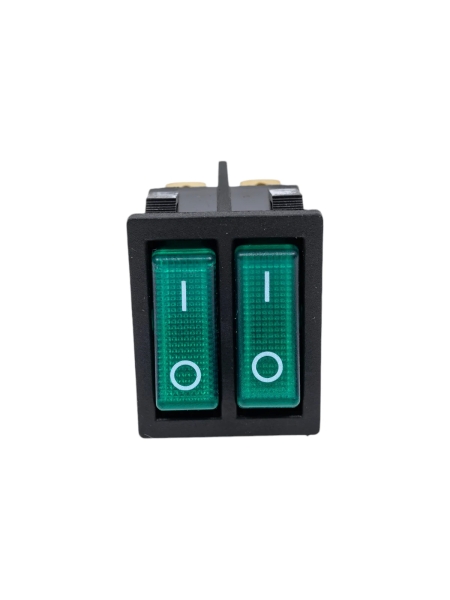 Двойная клавиша Nord-Yada 250V 16А зеленая с подсветкой (6контактов) ON- OFF 905447