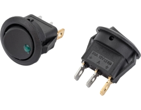 Круглая клавиша Nord-Yada 12V 20А черная с зеленой LED подсветкой (3контакта) ON-OFF (2шт в упаковке) 905475