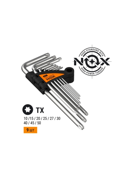 Набор ключей Nox угловых TORX 9 шт. №10-50 средней длины, хром-ван. сталь  556911